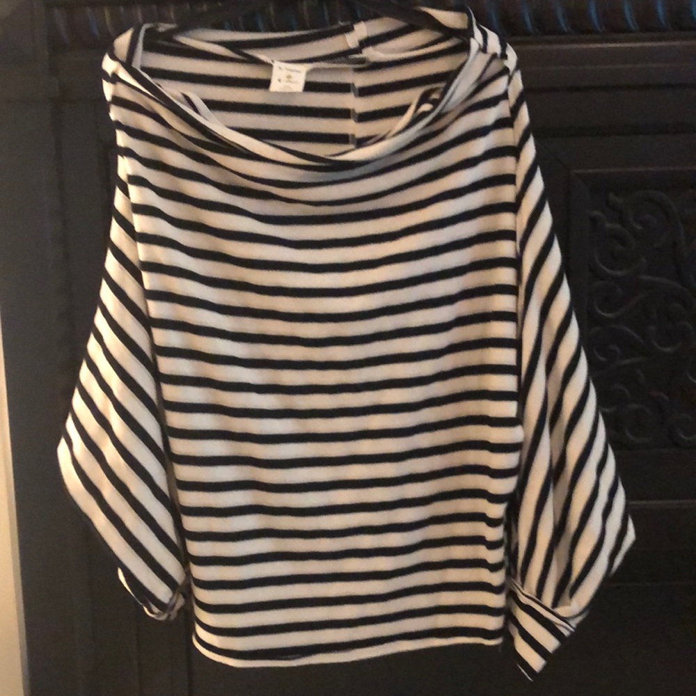 Off shoulder black and white striped blouse